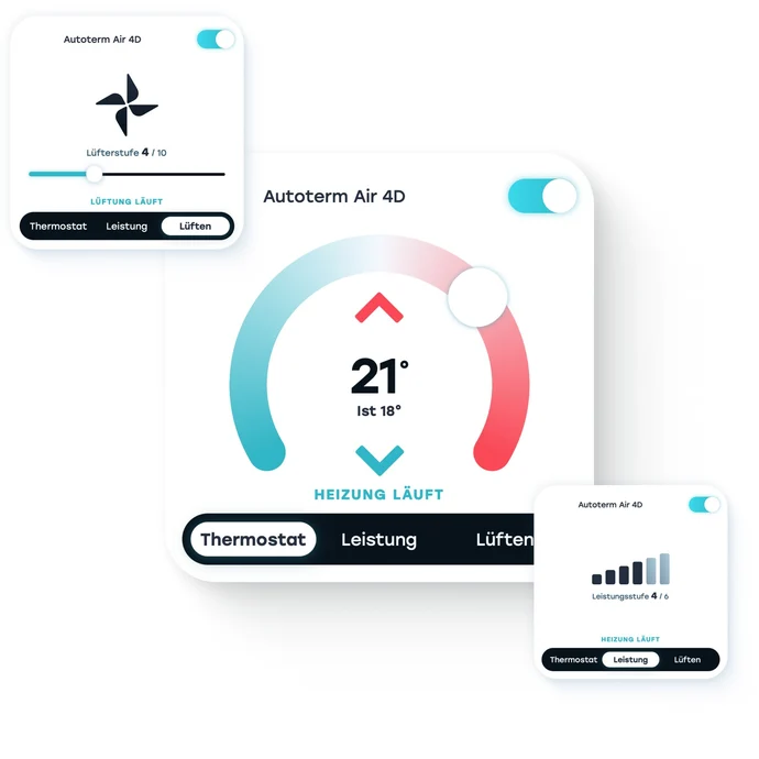 Autoterm modalità termostato potenza ventilazione nell'app Revotion